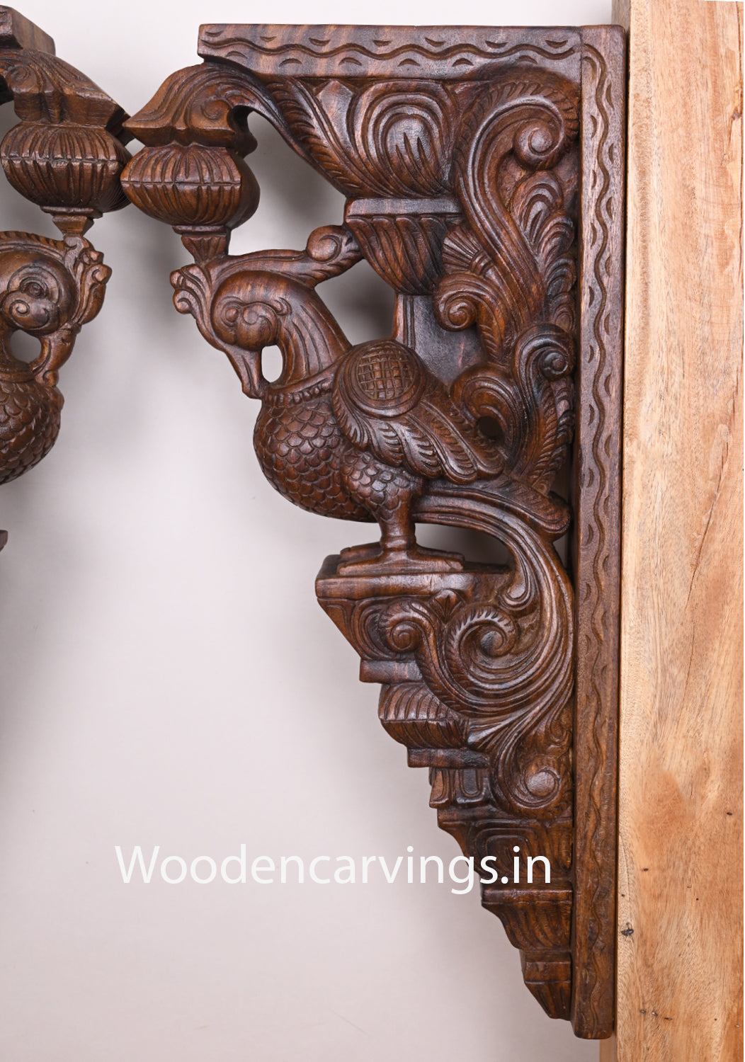 Wooden Hamsa Annapakshi Handmade Wooden Hooks Fixed Detaily Carved Wax Brown Wall Brackets 24"