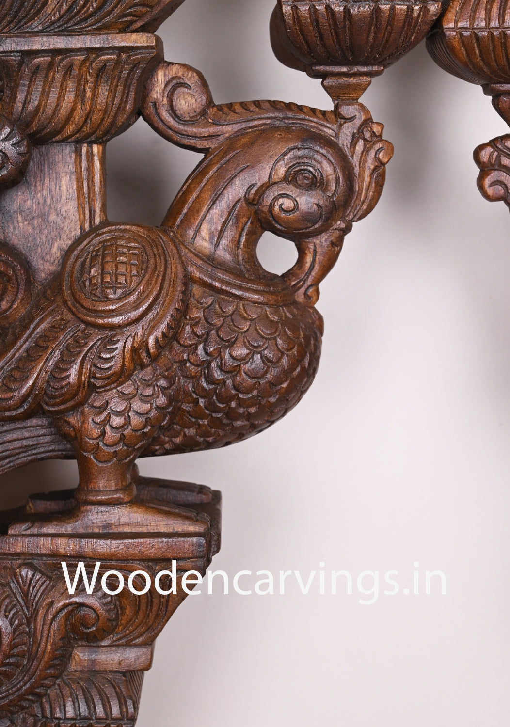 Wooden Hamsa Annapakshi Handmade Wooden Hooks Fixed Detaily Carved Wax Brown Wall Brackets 24"