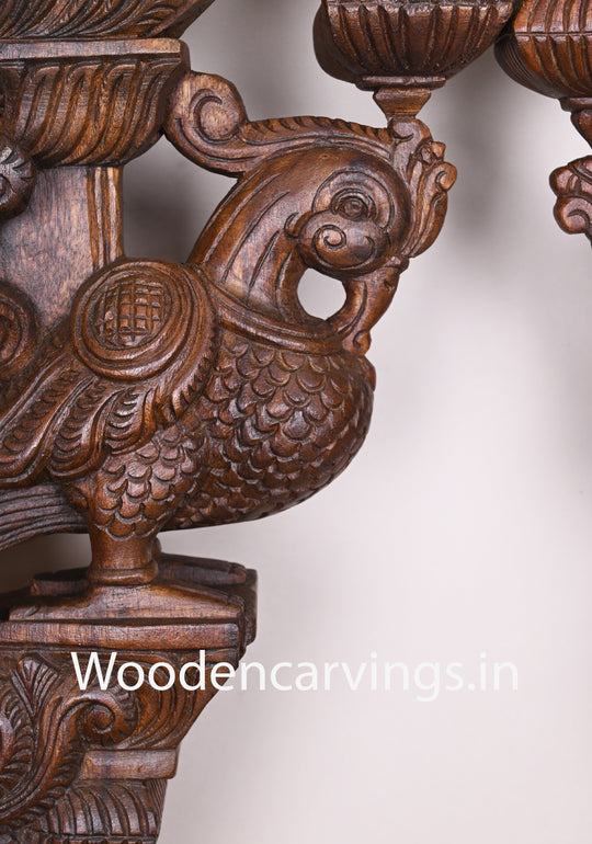 Wooden Hamsa Annapakshi Handmade Wooden Hooks Fixed Detaily Carved Wax Brown Wall Brackets 24"