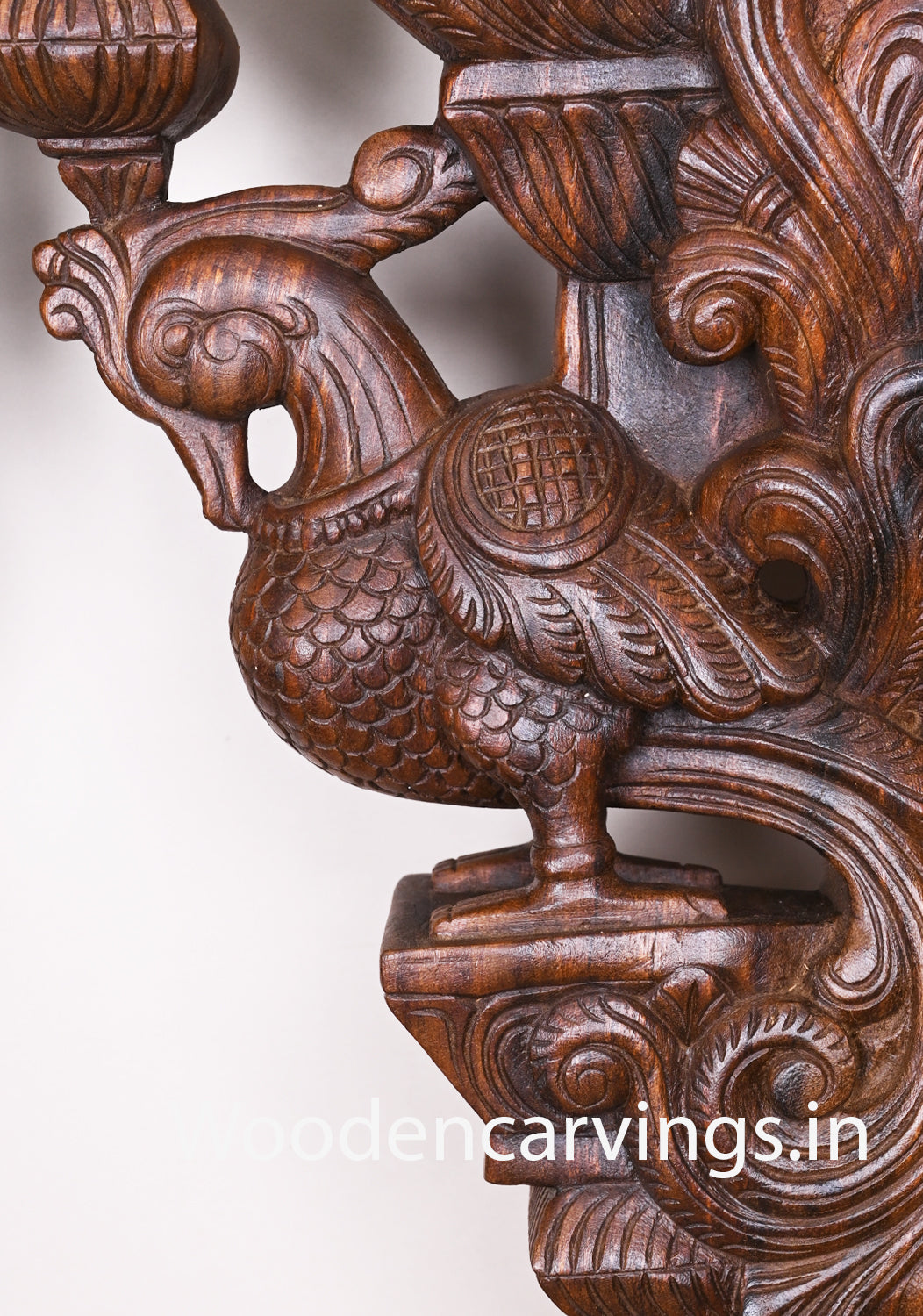 Wooden Hamsa Annapakshi Handmade Wooden Hooks Fixed Detaily Carved Wax Brown Wall Brackets 24"
