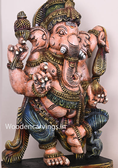 Dancing Ganesha Dancing on Base Murthi Mild Coloured Finishing Beautiful Handmade Art Work Sculpture 25"