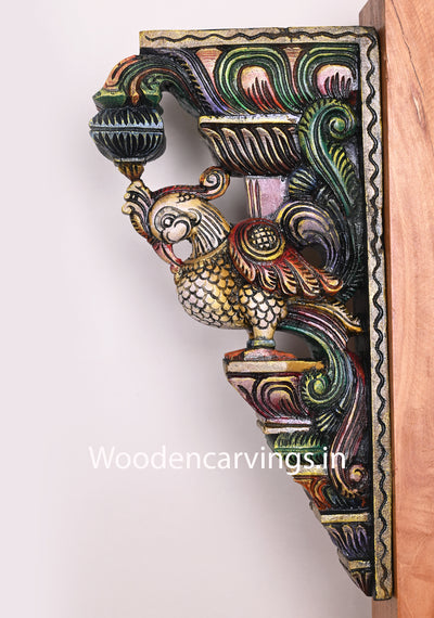Art Work of Wonderful Annapakshi (Hamsa Bird) Wooden Hooks Fixed Paired Multicolour Wall Brackets 18"