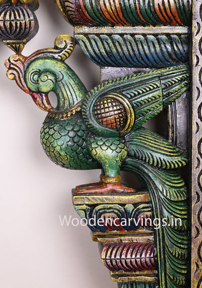 Green Gorgeous Handmade Standing Paired Parrots Ready to Fly on Sky Wooden Vaagai Wood Brackets 24"