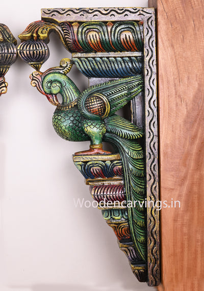 Green Gorgeous Handmade Standing Paired Parrots Ready to Fly on Sky Wooden Vaagai Wood Brackets 24"