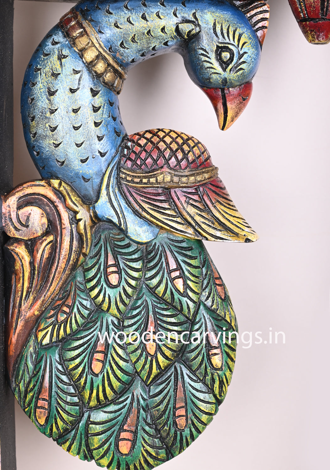 Having Beautiful Feathers Peacock Standing on Tree Wooden Handmade Entrance Decor Wall Mount Sculpture 18"