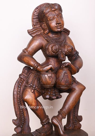 Dancing Lady Gorgeous Apsara Playing With Tabla Extraordinary Handmade Work Fine Finishing Sculpture 19"