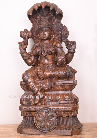 Goddess of Snakes Vasuki Naga Rani Briskly Seated on Base Wax Brown Handmade Sculpture 25"