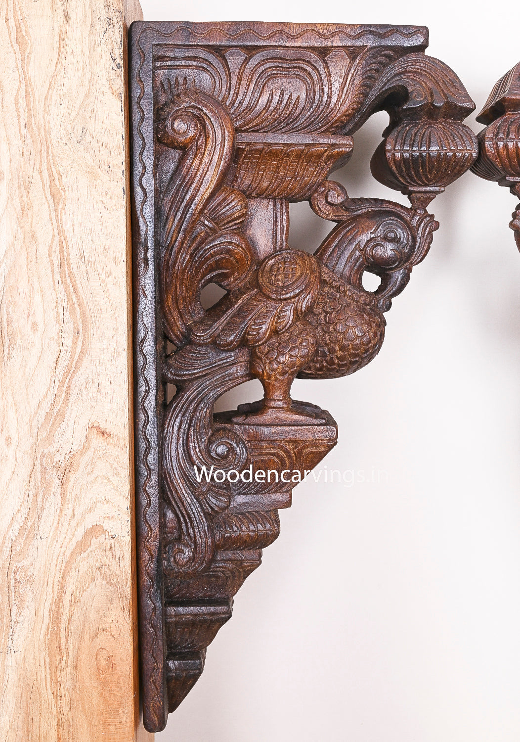 Wooden Hooks Fixed Light Weight Wall Decor Paired Hamsa Bird (Annapakshi) Handmade Wall Mount 18"