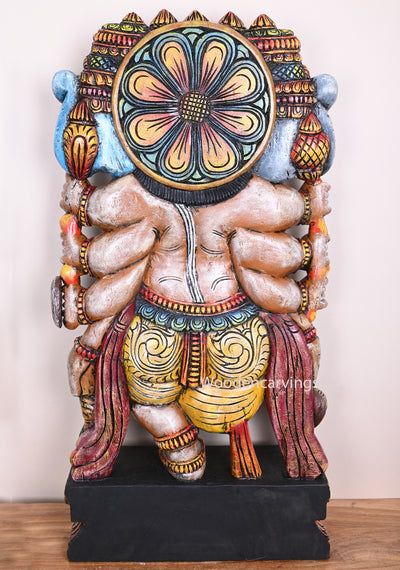 Standing Panchamugha Ganapathy Carved With nine Powerful Hands Multicoloured Handmade Sculpture 36.5"