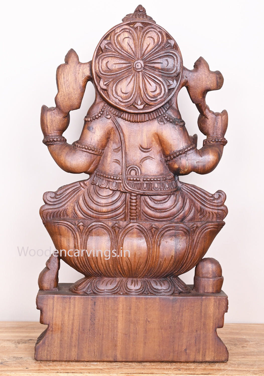 Fine Finishing Lord Ganapathi Seated on Lotus Holding Mango Beautiful Wooden Handmade Sculpture 24"