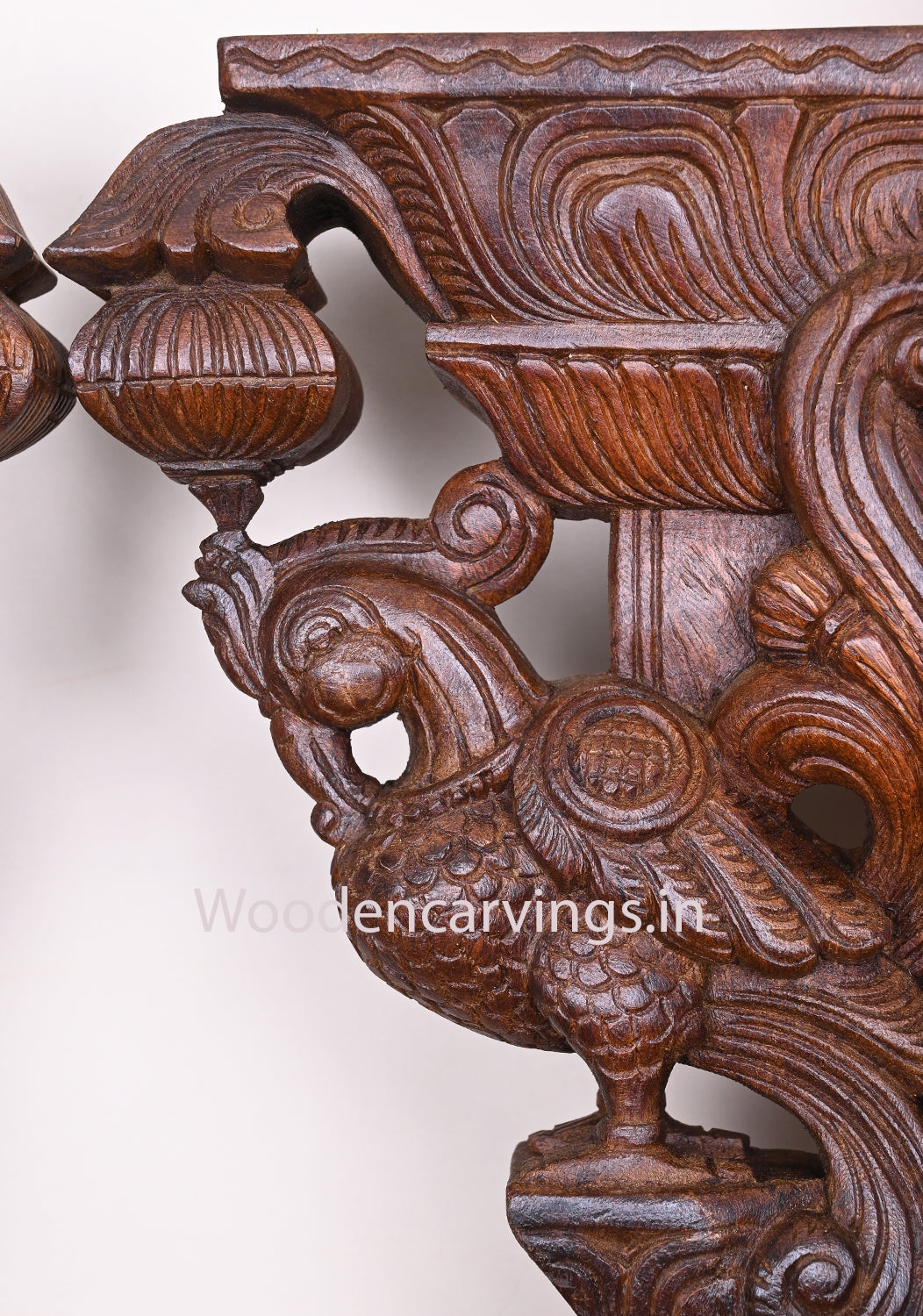 Preety Light Weight Paired Wall Decor Hamsa (Annapakshi) Handmade Wooden Wax Brown Wall Brackets 18"