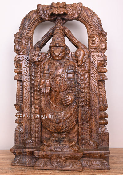 Wooden Arch Handmade Mangalahara Balaji Standing on Base Wax Brown Pooja Room Decor Sculpture 26"