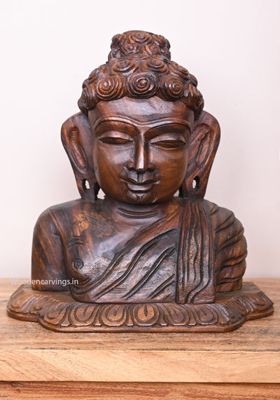 Art Work of Lord Buddha Carved on Base Wooden Handcraft Entrance Decor Wall Mount Sculpture 13"