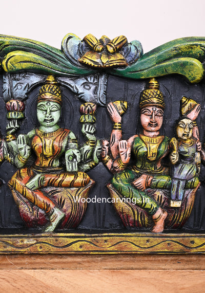 Lucky Lakshmi's Eight Auspicious Colourful Forms Horizontal Multicoloured Wooden Handmade Wall Panel 48"