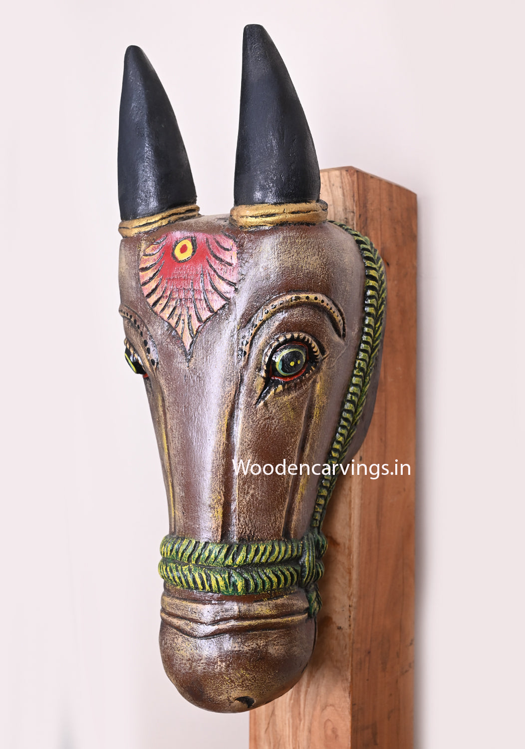 Brown Finish Wooden Cow Wall Mask Pair – 20"