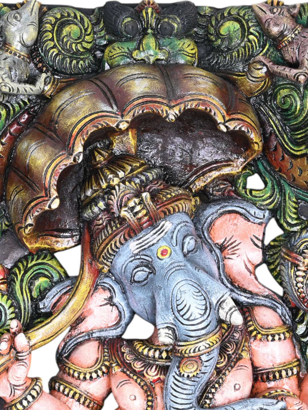 Specially Carved Dancing Lord Ganesh Holding Umbrella With His Vahana Rat Decorative Showpiece Wall Mount Sculpture 60"