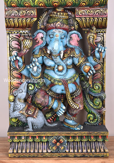 Specially Carved Dancing Lord Ganesh Holding Umbrella With His Vahana Rat Decorative Showpiece Wall Mount Sculpture 60"