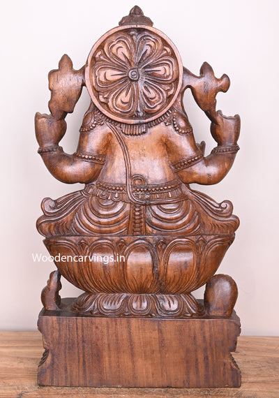 Petal Lotus Murthi Ganapathy on Lotus Wax Brown Finishing Handmade Pooja Room Decor Sculpture 24"