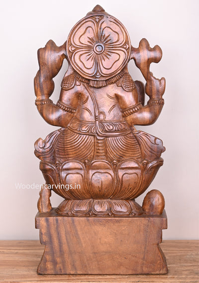 Shree Maha Ganapathy on Petal Lotus Blessing His Devotees in Mudra Abhaya Handmade Sculpture 24"