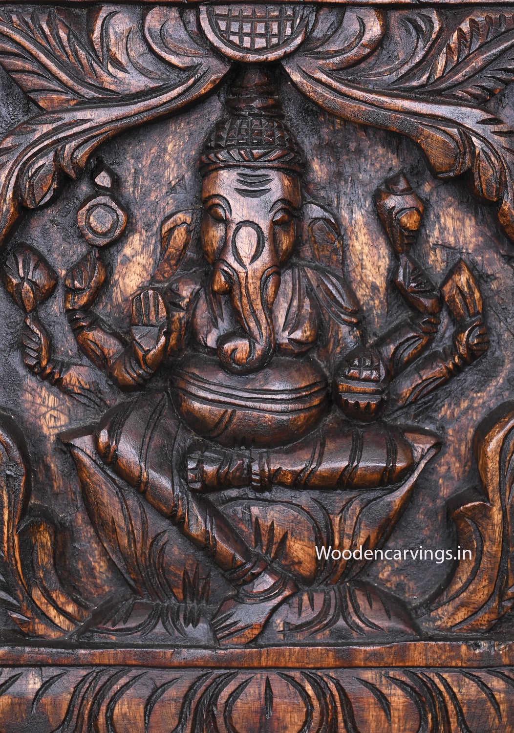 Eight Unique Forms of Asta Ganesha Vertical Wall Decor Dark Brown Finishing Wooden Wall Panel 48.5"