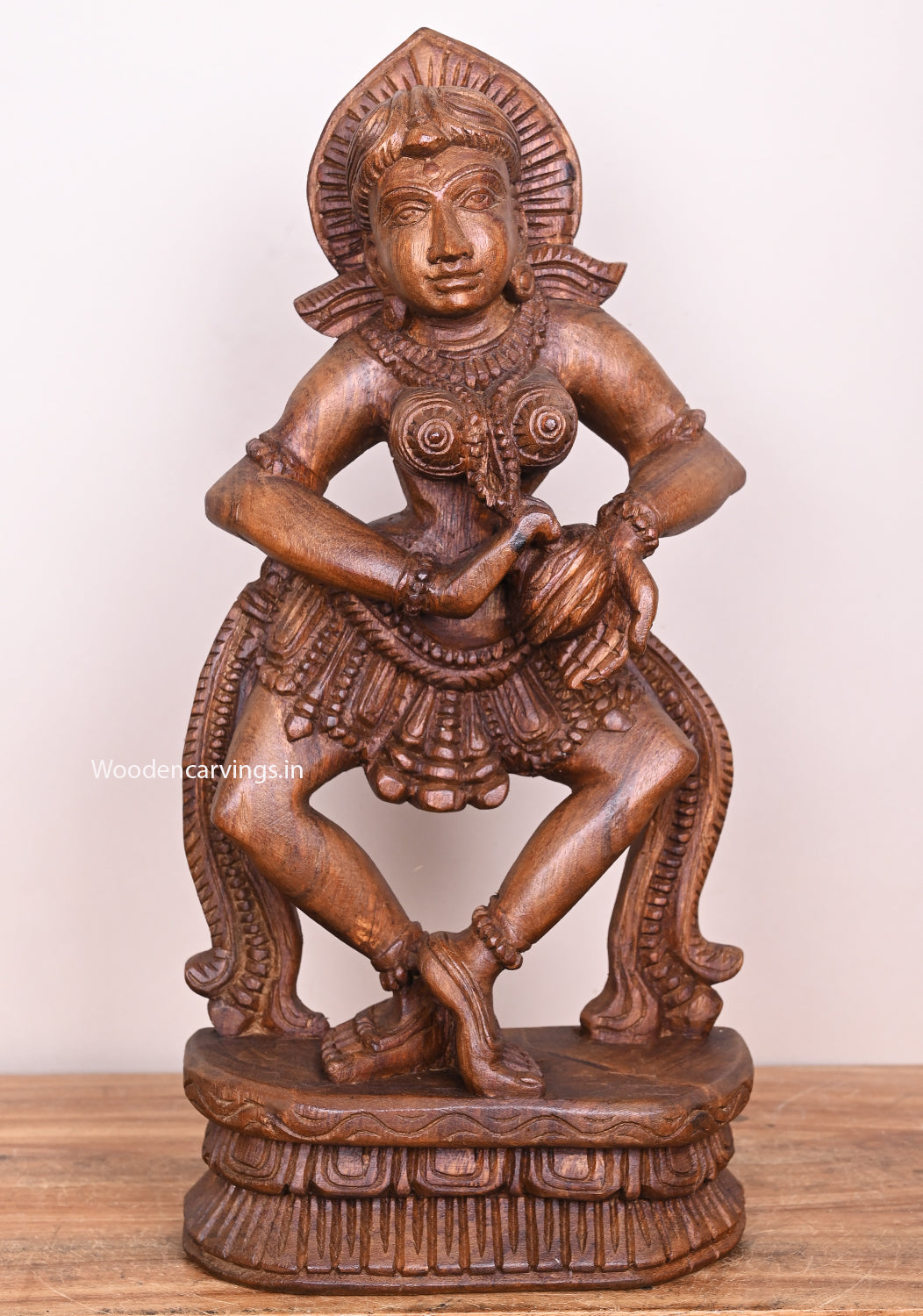 Traditional Beauty Gorgeous one Apsara Holding Musical Instrument Thalam Wooden Handmade Sculpture 19"