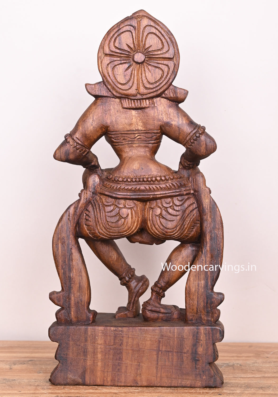 Amazing Art Work of Apsara Holding Dholak Decorative Wooden Wax Brown Finishing Sculpture 19"