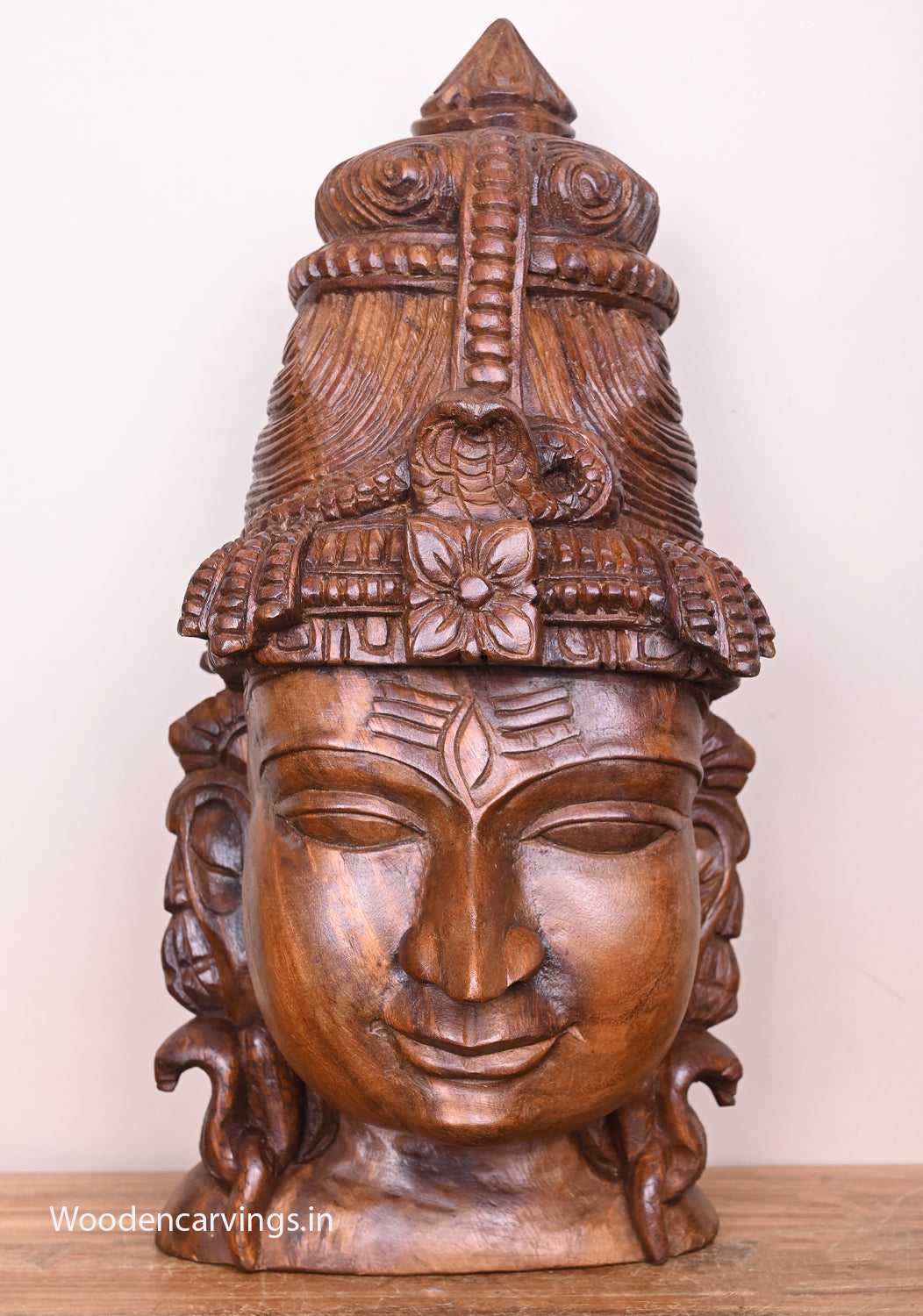 Lord Mahadev Handmade Detaily Carved Entrance and Pooja Room Decor Wooden Mask 21"