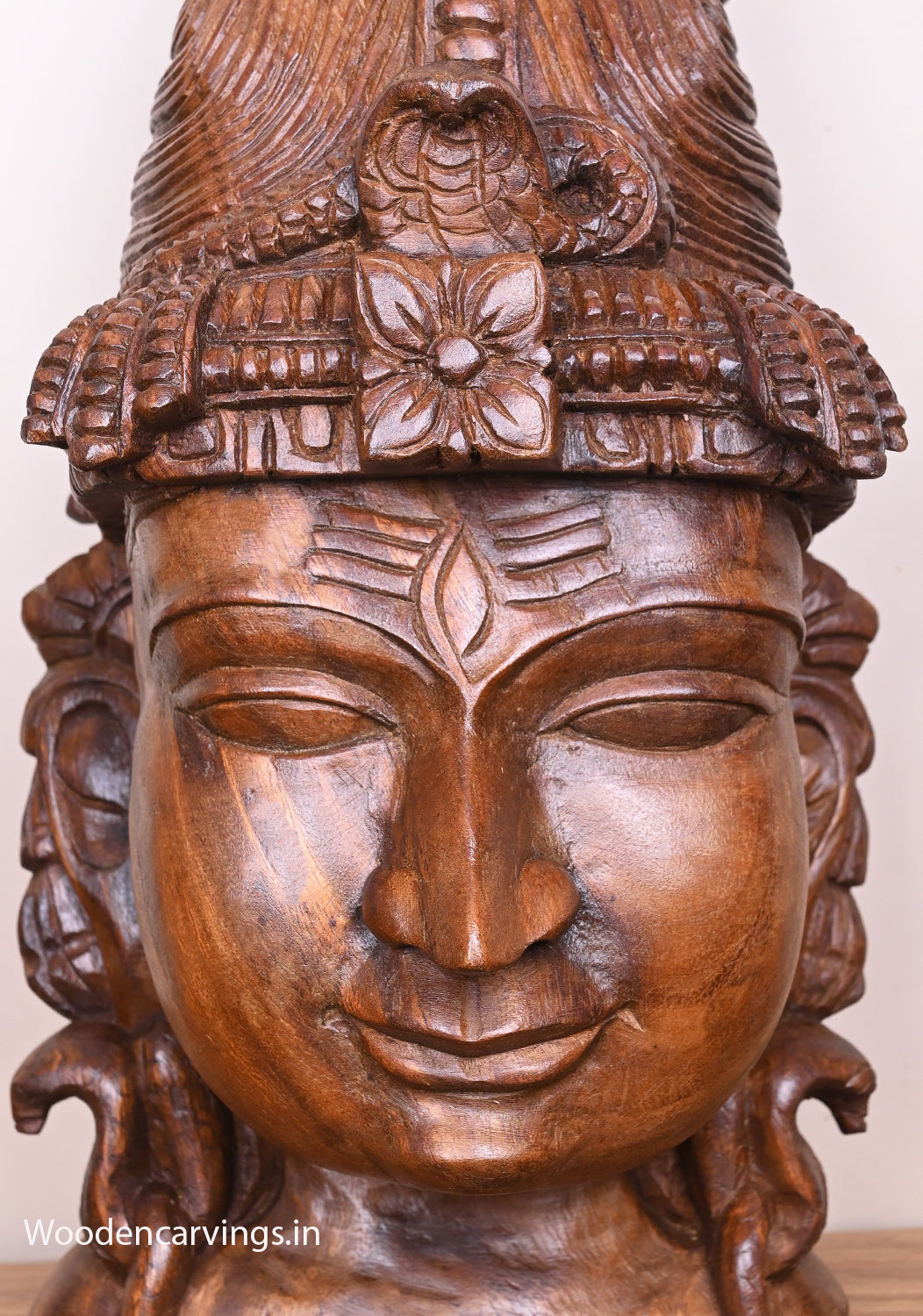 Lord Mahadev Handmade Detaily Carved Entrance and Pooja Room Decor Wooden Mask 21"