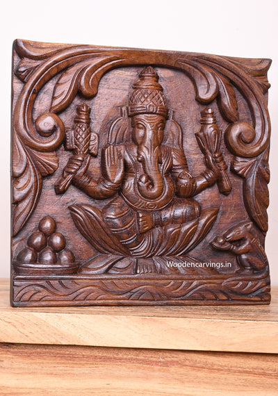 New Light Weight Collection of Lord Ganesh Entrance Decor Wooden Wax Brown Hooks Fixed Wall Mount 12"