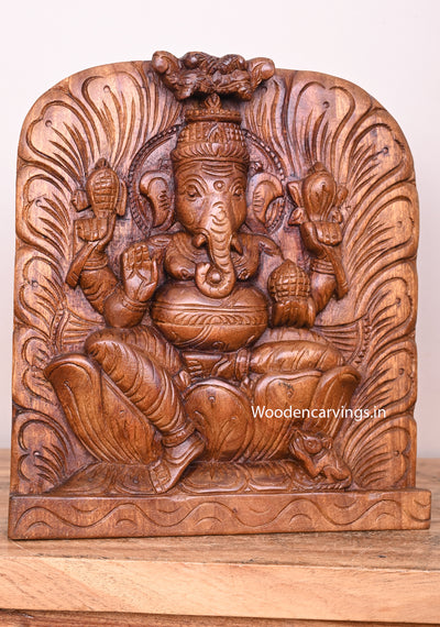 Arch Petal Leaf Design Lord Ganesh Holding Sweet ladoo Handamade Light Weight Home Decor Wall Mount 12"