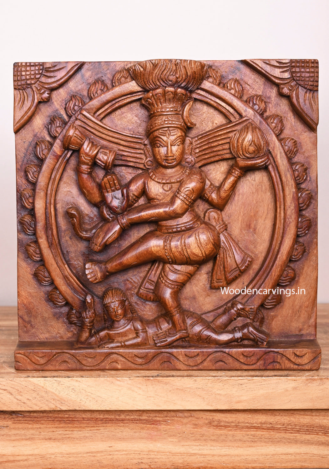Lord of Dancers Lord Shiva Nataraja Thandava Murthi Square Shape Wooden Hooks Fixed Wall Mount 12"
