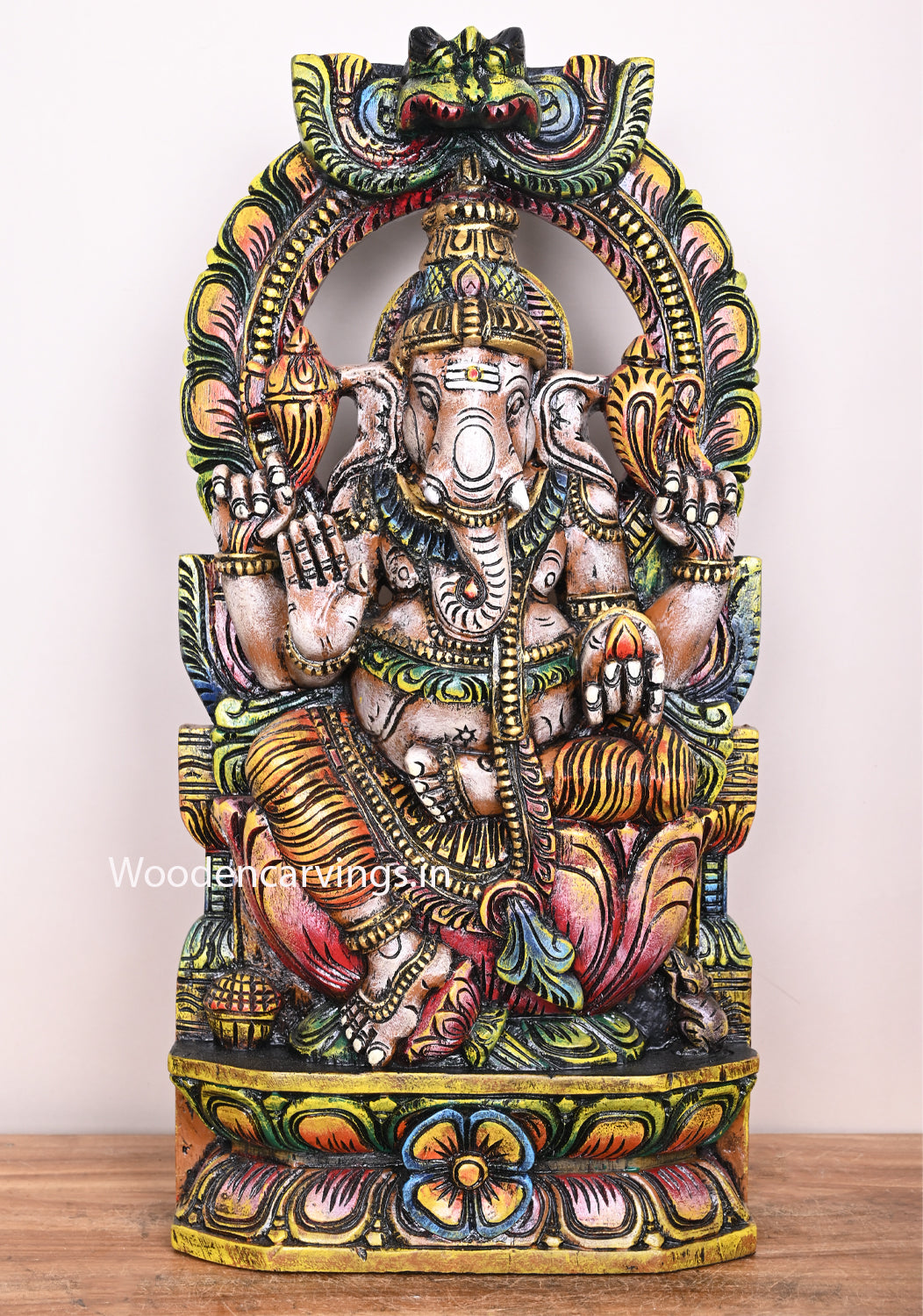 Mind Blowing Art Work of Arch Ganapathy Multicoloured Home Decor Wooden Beautiful Sculpture 24.5"