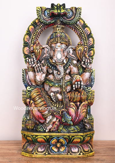 Mind Blowing Art Work of Arch Ganapathy Multicoloured Home Decor Wooden Beautiful Sculpture 24.5"