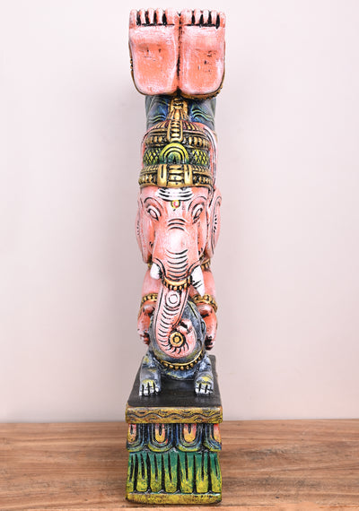 Lord Ganapathi Doing Yoga Gandha Bherundasana on His Vahana Mouse Unique Handmade Art Work Sculpture 25"