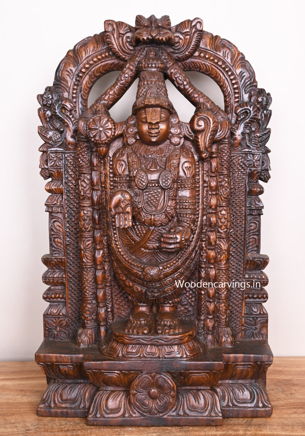 Wooden Handmade Lord Venkateshwara Balaji Standing Rare and Realistic Wooden Sculpture 24"