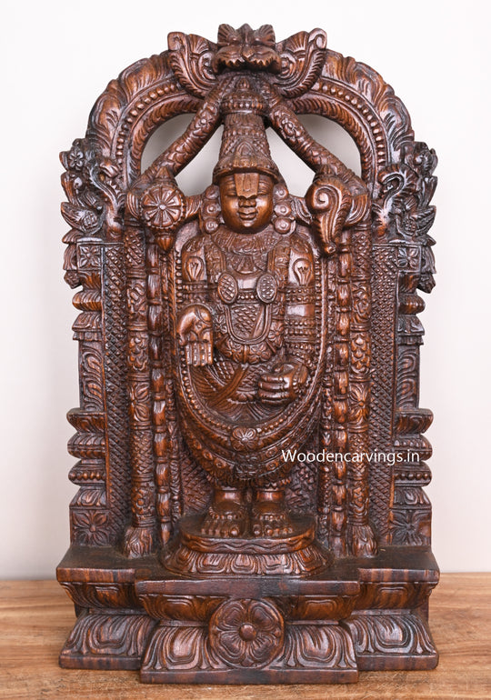 Wooden Handmade Lord Venkateshwara Balaji Standing Rare and Realistic Wooden Sculpture 24"