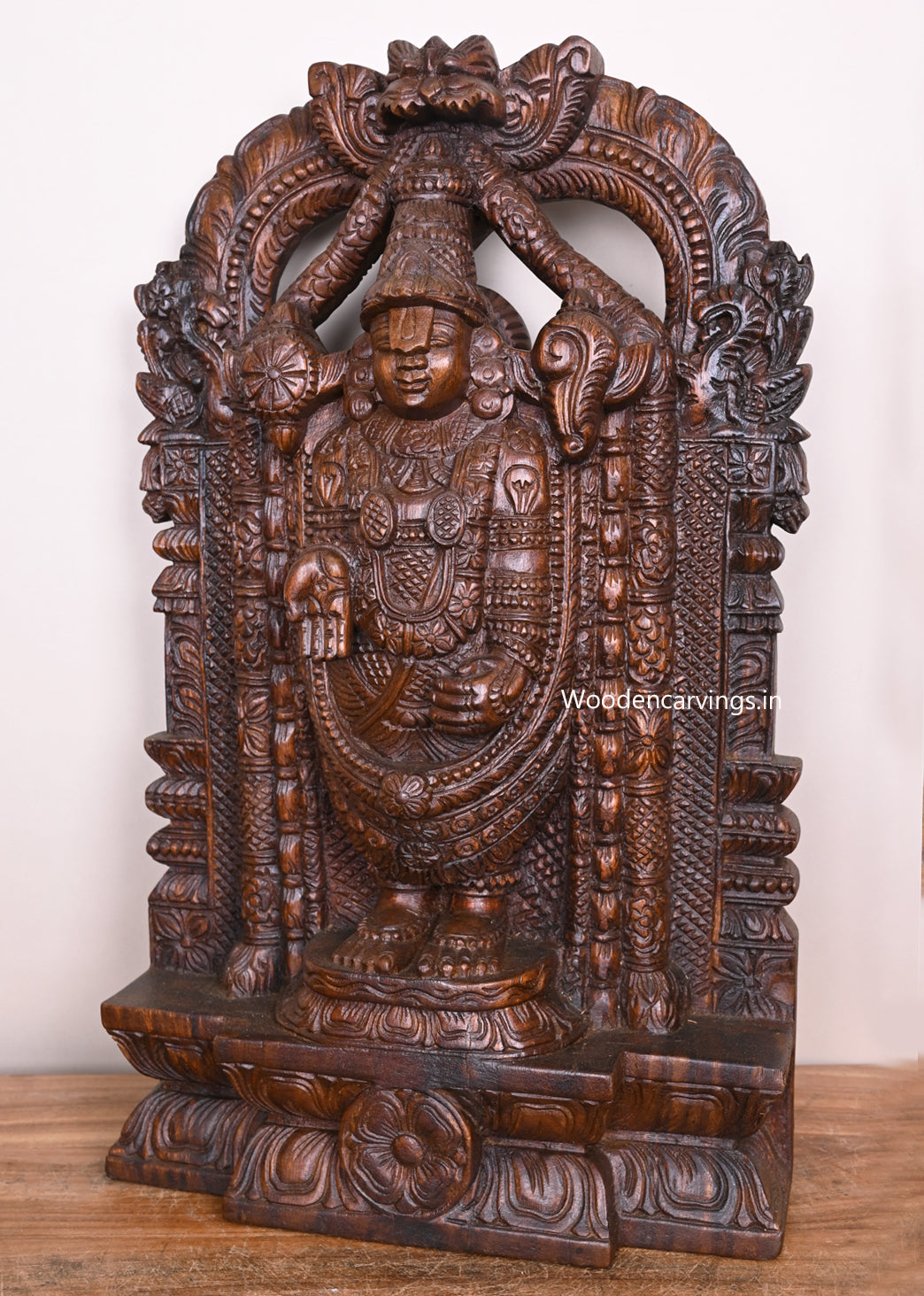 Wooden Handmade Lord Venkateshwara Balaji Standing Rare and Realistic Wooden Sculpture 24"
