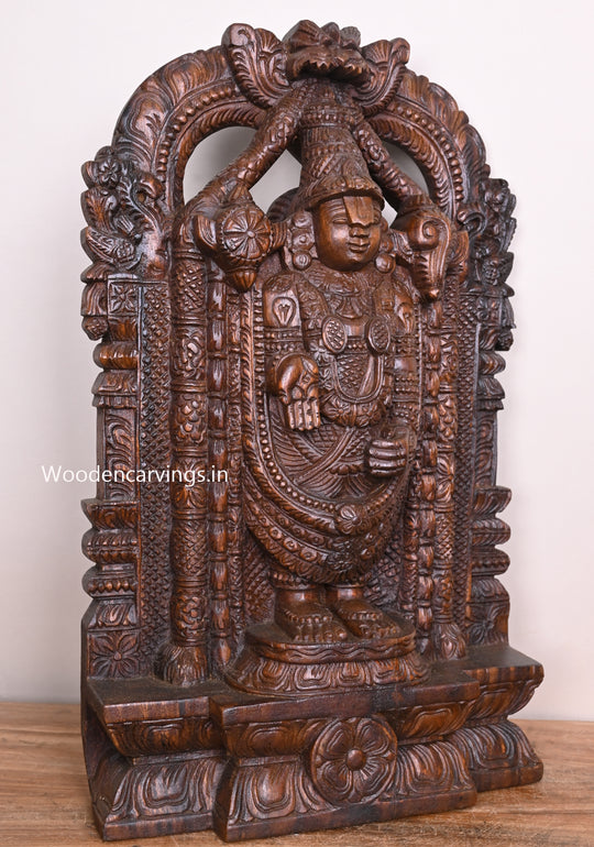 Wooden Handmade Lord Venkateshwara Balaji Standing Rare and Realistic Wooden Sculpture 24"