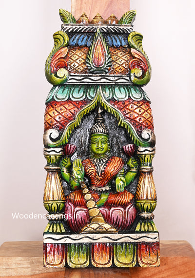 Green Gorgeous Goddess Maha Lakshmi Wooden Hooks Fixed Light Weight Holding Lotus Wall Mount 18"