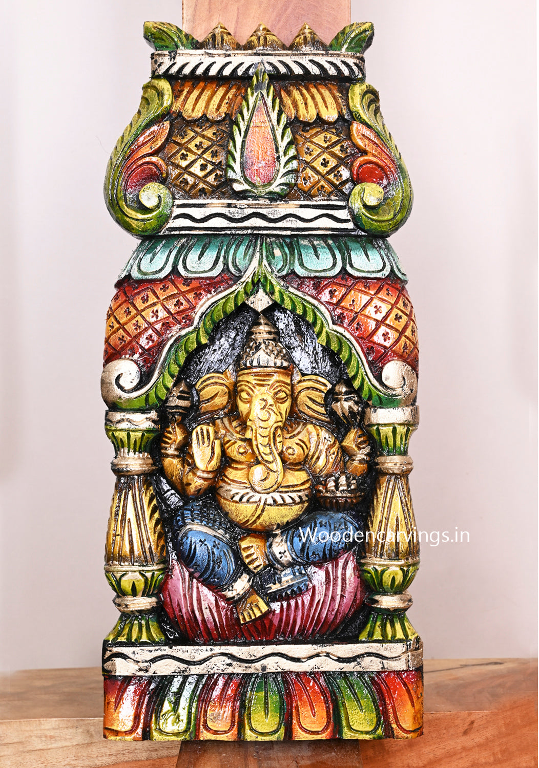 Yellow Ganesh Gopuram With Pillar Design Home Decor Wooden Detaily Handmade Kavadi 18"