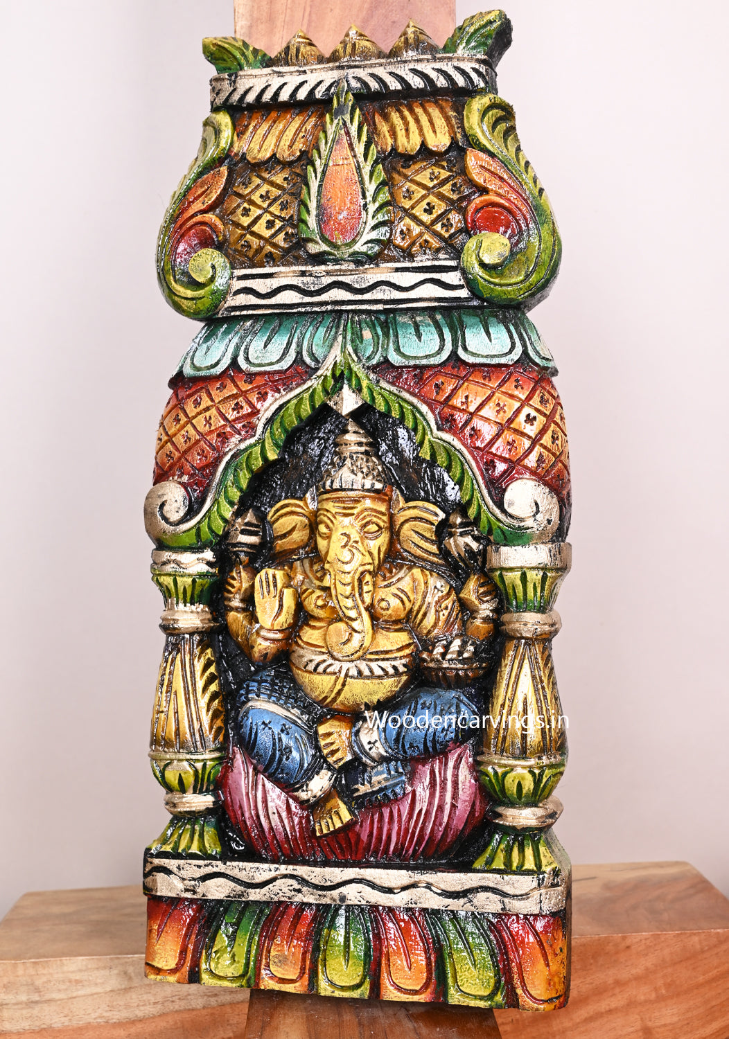 Yellow Ganesh Gopuram With Pillar Design Home Decor Wooden Detaily Handmade Kavadi 18"