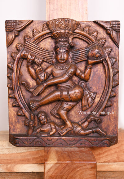 Hindu God Dancing Nataraja Handmade Light Weight Artistic Wax Brown Hooks Fixed Wall Mount 12.5"