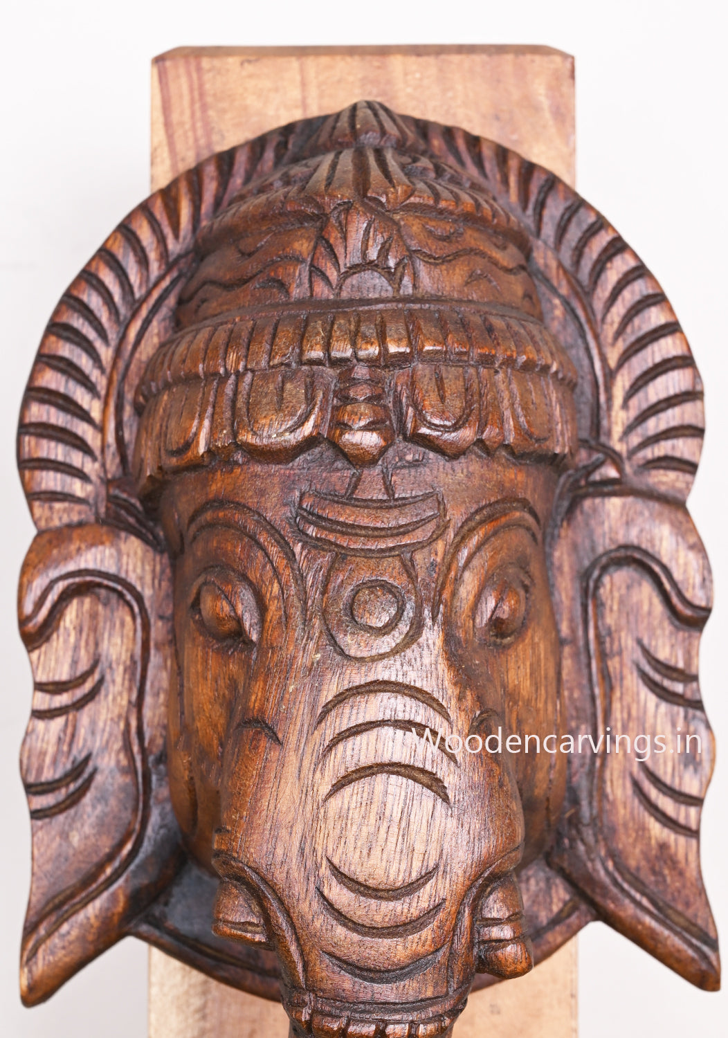 Wooden Lord Ganapathi Hooks Fixed Home and Entrance Decor Wax Brown Light Weight Mask 12"
