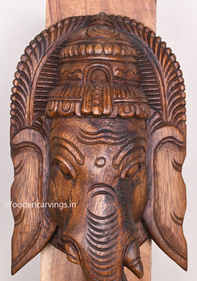 Lengthy Trunk Lord Ganesha Wooden Handmade Art Work For Your Beautiful Home Entrance 13"