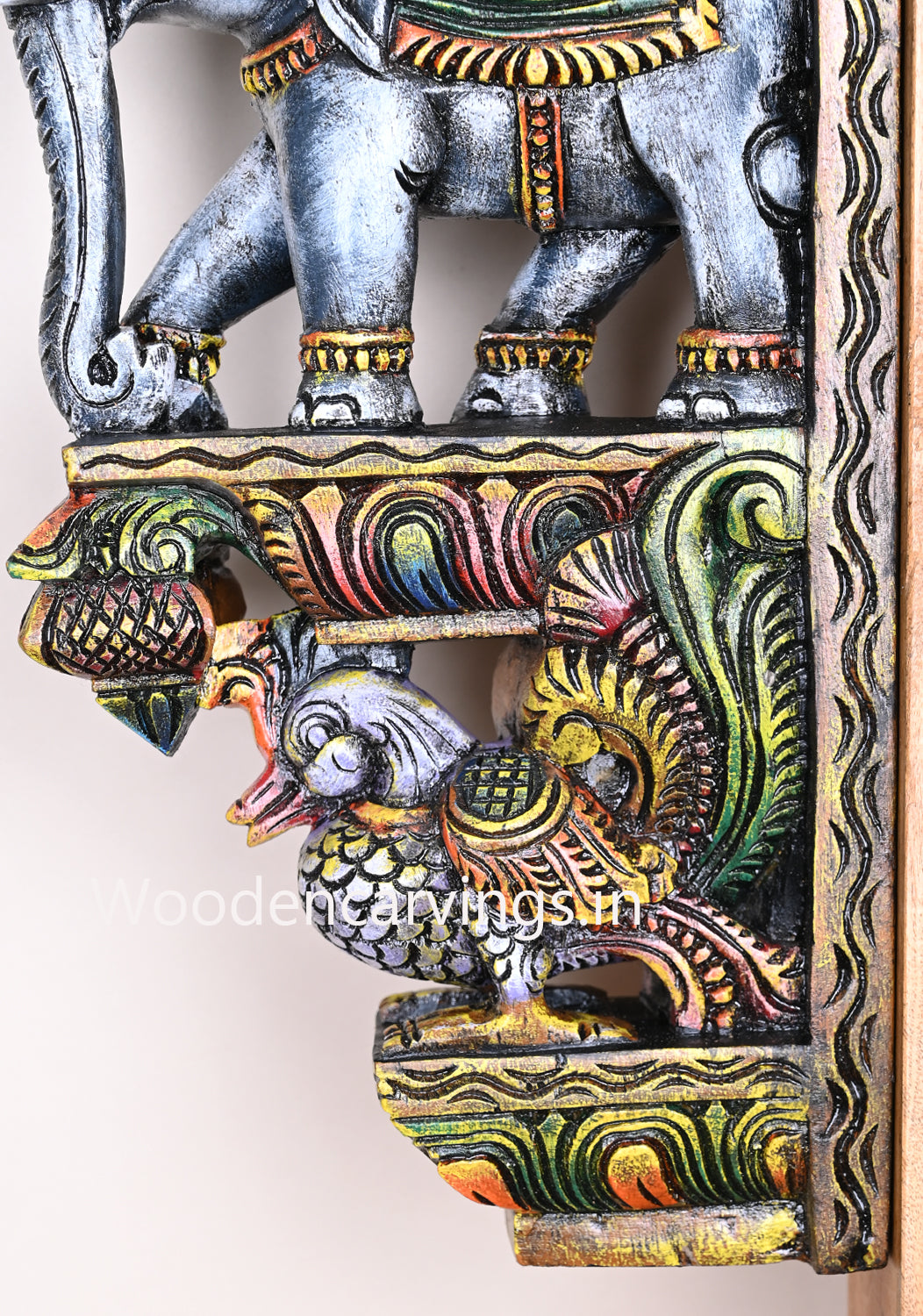 Realistic look Standing Grey Elephants with Hamsa (Annapakshi) Coloured Entrance Decor Wall Brackets 18"