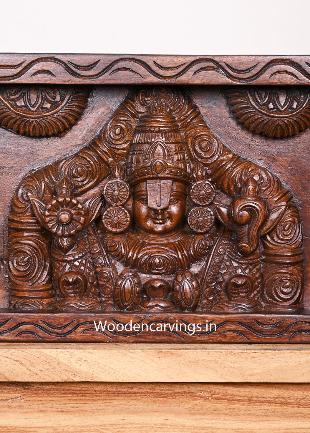 Wooden Lord Balaji with Garuda & Hanuman Wall Panel – 42"