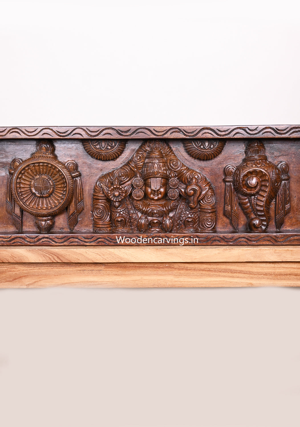 Wooden Lord Balaji with Garuda & Hanuman Wall Panel – 42"
