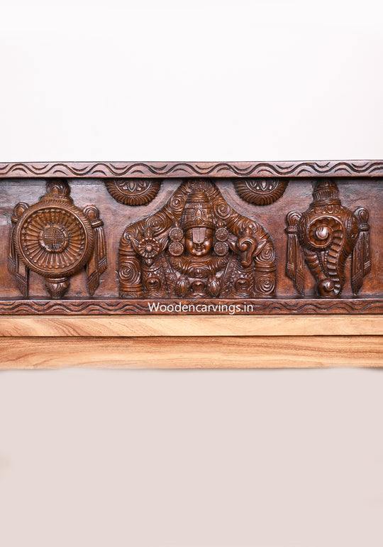 Wooden Lord Balaji with Garuda & Hanuman Wall Panel – 42"