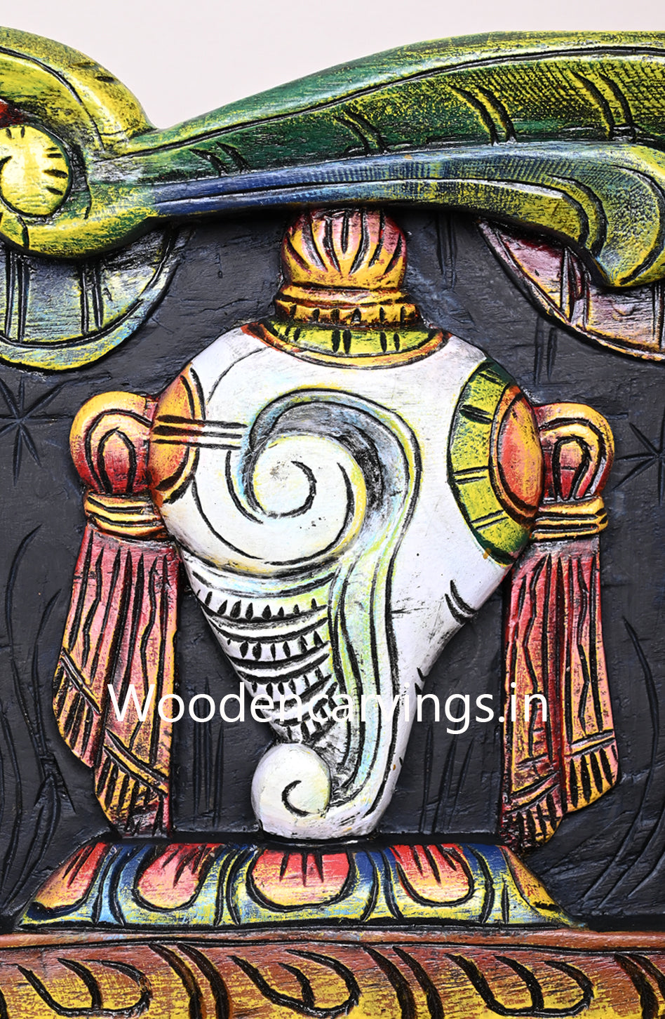 Horizontal Reclining Lord Ranganathar on Adisesha (Serpent) With Chanku Nama Chakra Multicoloured Wall Panel 48"