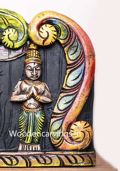 Horizontal Reclining Lord Ranganathar on Adisesha (Serpent) With Chanku Nama Chakra Multicoloured Wall Panel 48"